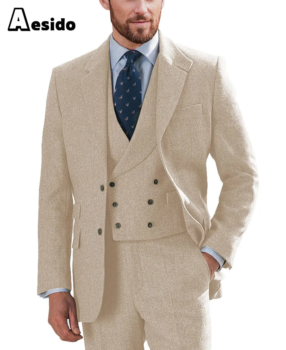 3 Pieces Mens Suit Notch Lapel Blazer (Blazer vest Pants)