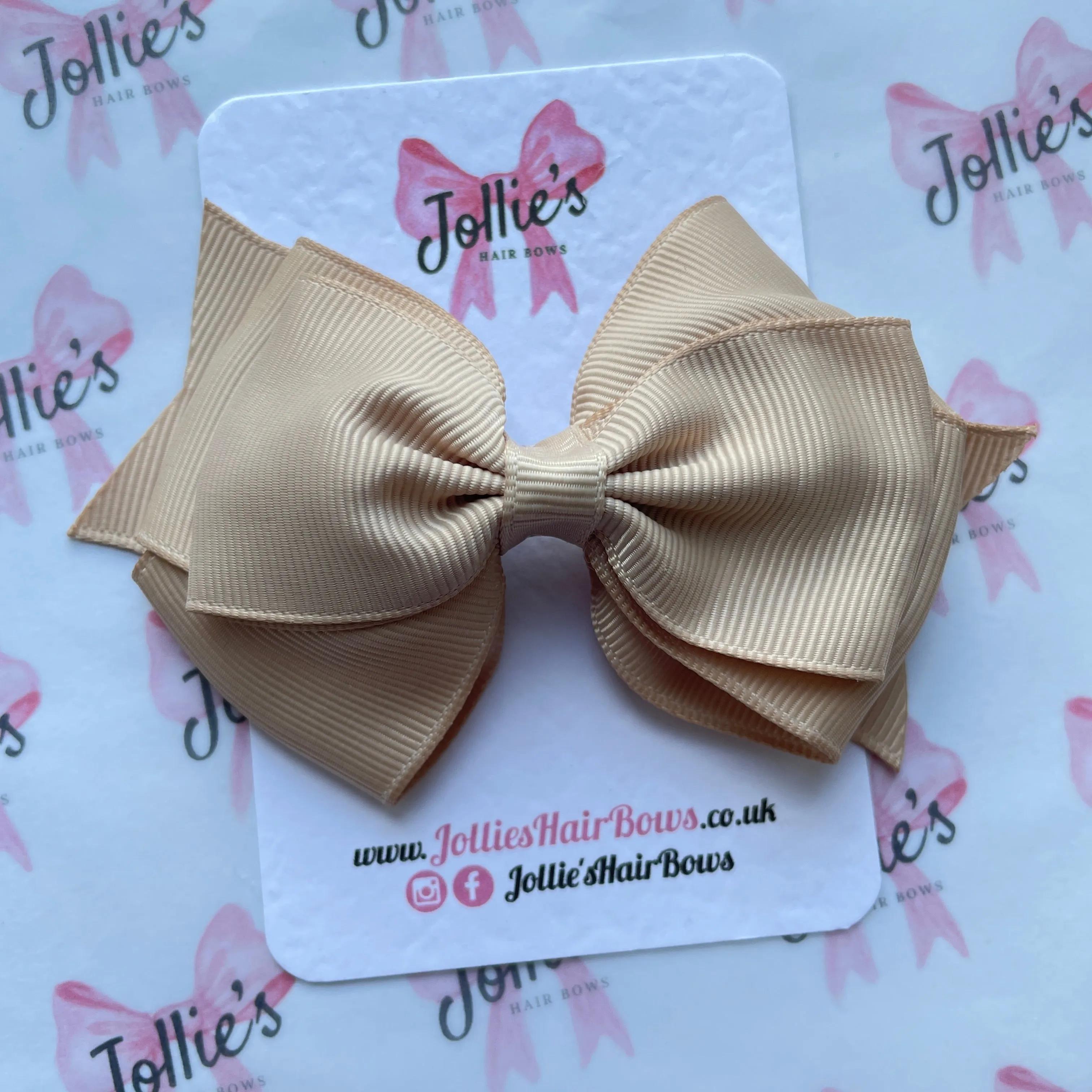 4inch Triple Layers Bow with Clip - Tan