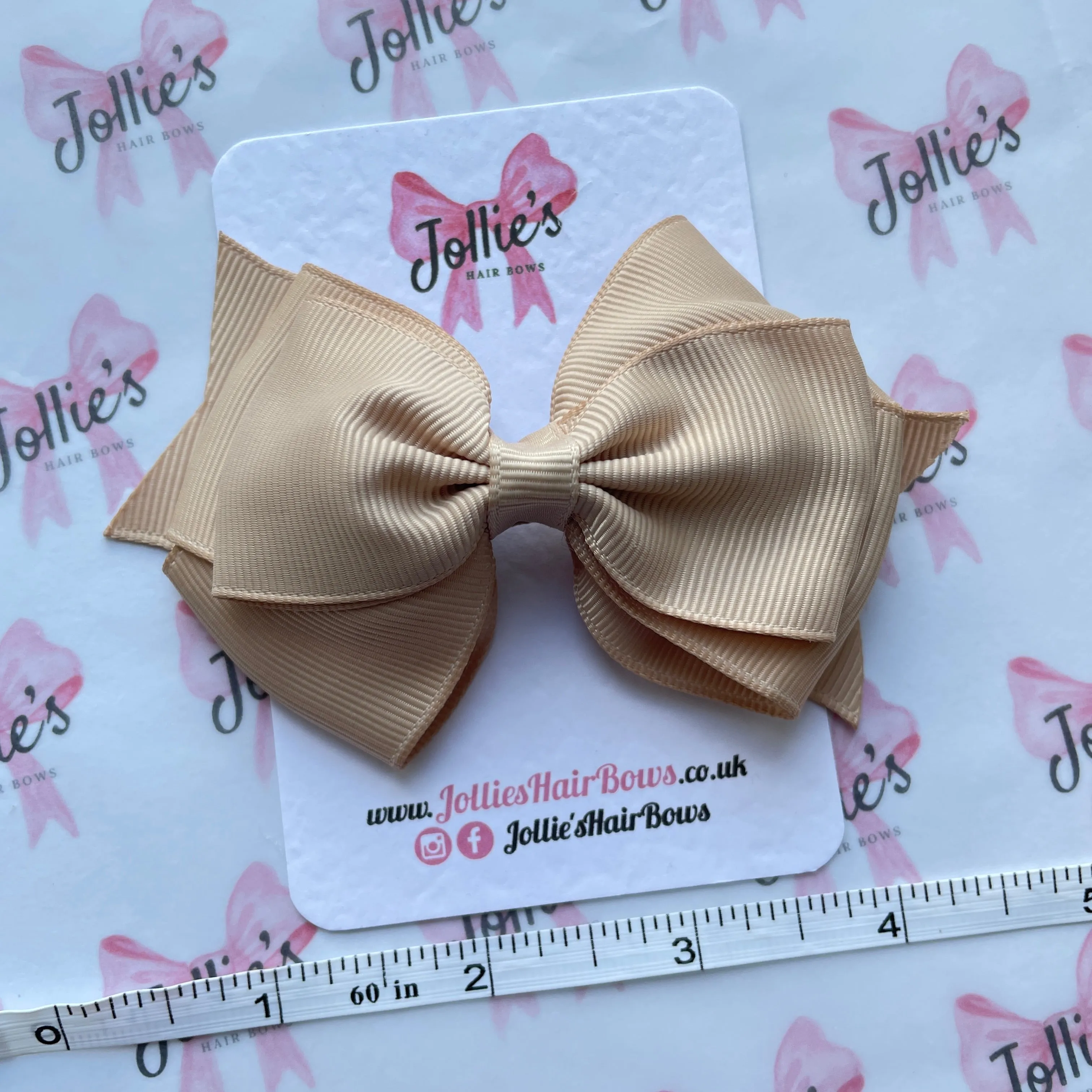 4inch Triple Layers Bow with Clip - Tan