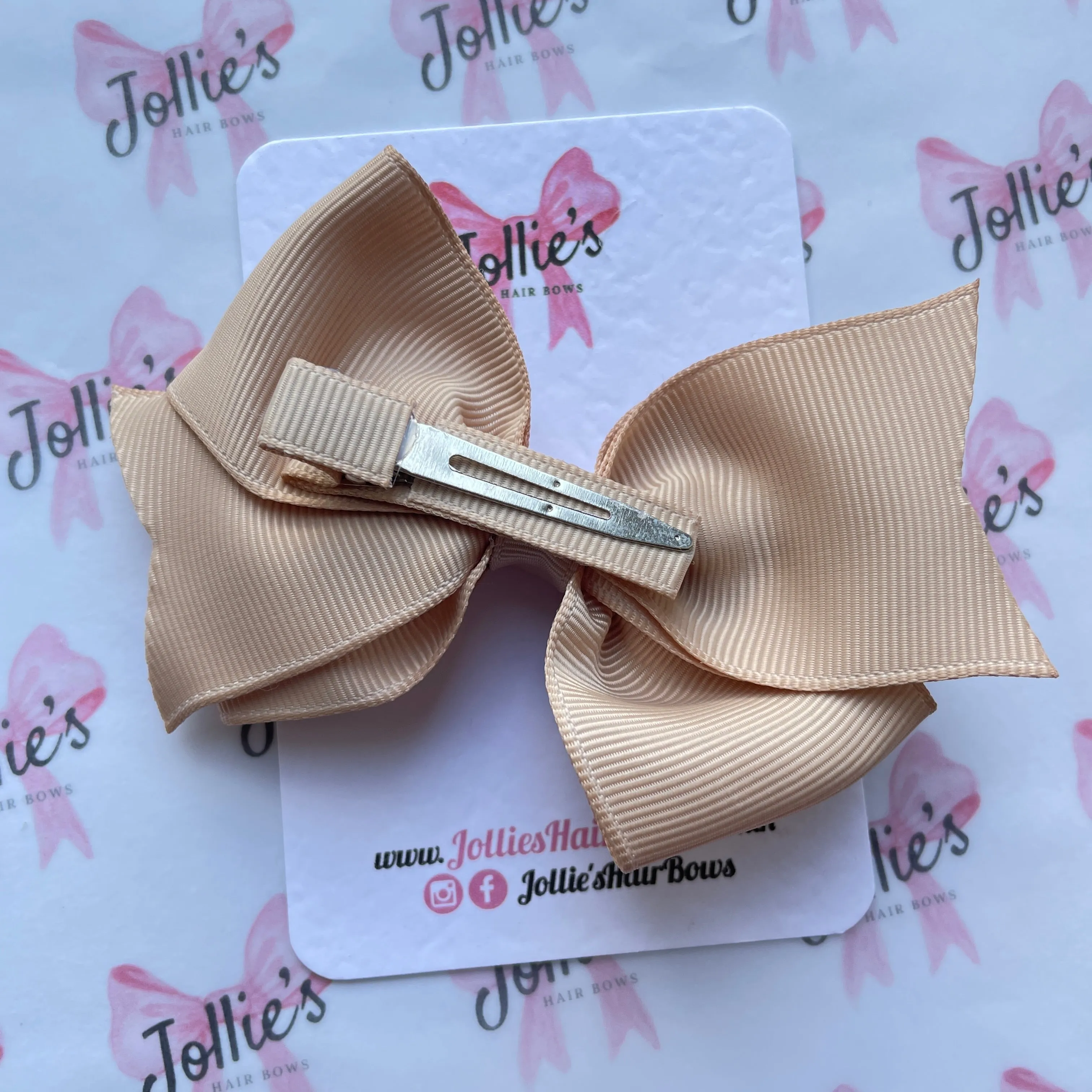 4inch Triple Layers Bow with Clip - Tan