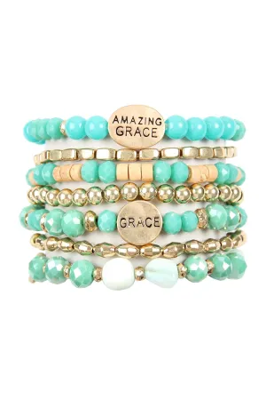 AMAZING GRACE CHARM MIX BEADS BRACELET