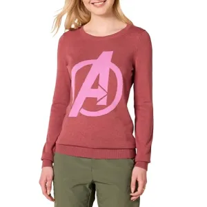 Amazon Essentials Disney | Marvel | Star Wars Women's Lightweight Crewneck Sweaters, Avengers Logo - Womens, X-Small