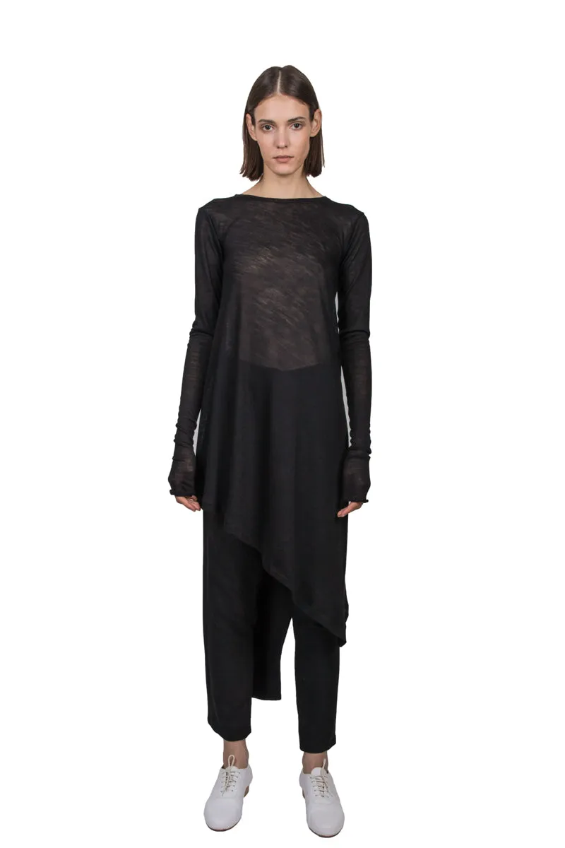 Asymmetric black cotton top