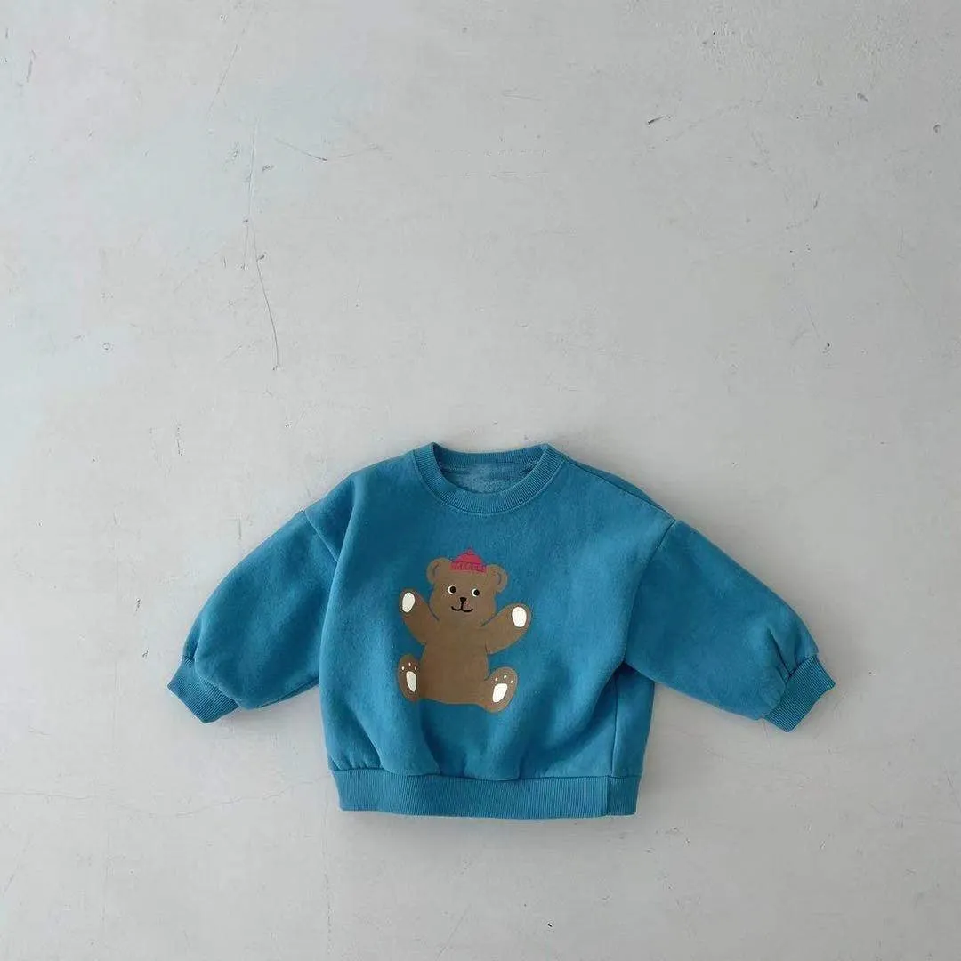 Baby  Cartoon Bear Graphic Long Sleeves Cotton Casual Hoodies