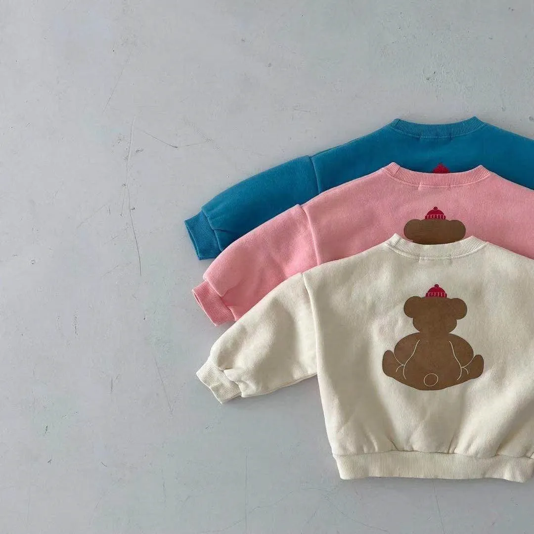 Baby  Cartoon Bear Graphic Long Sleeves Cotton Casual Hoodies