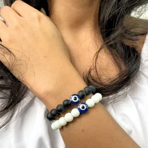 Black & White Evil Eye Protective Stone Bracelets For Women