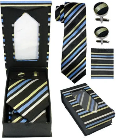 black striped tie cufflink handkerchief set combo Case of 36