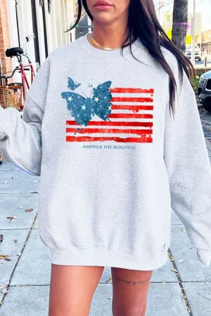 Butterfly USA Flag Graphic Fleece Sweatshirts