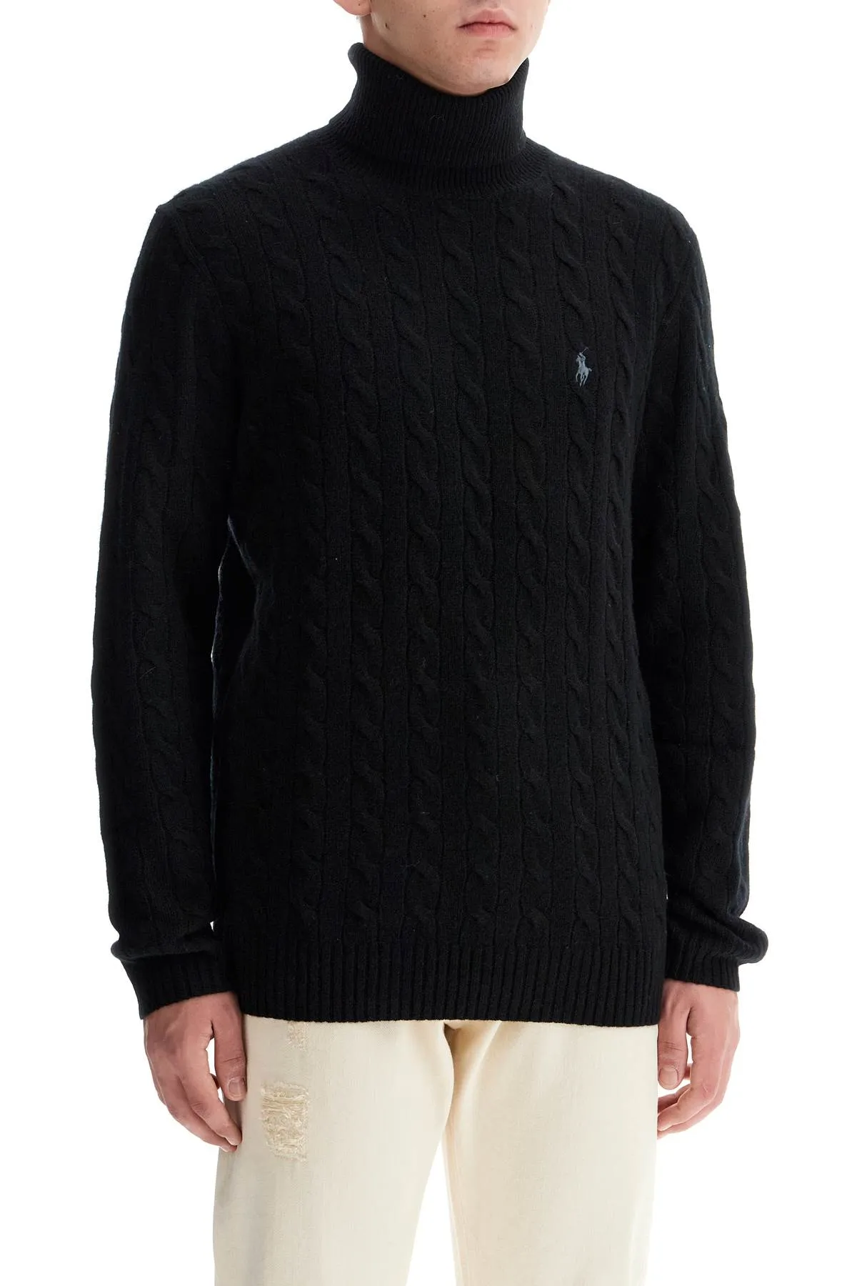 cable-knit wool and cashmere turt 710876836002 POLO BLACK