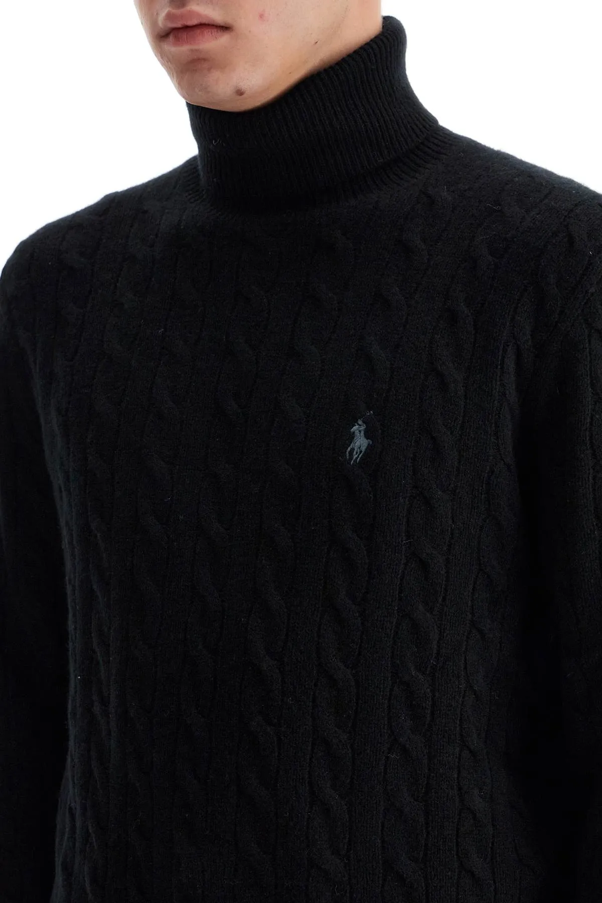 cable-knit wool and cashmere turt 710876836002 POLO BLACK