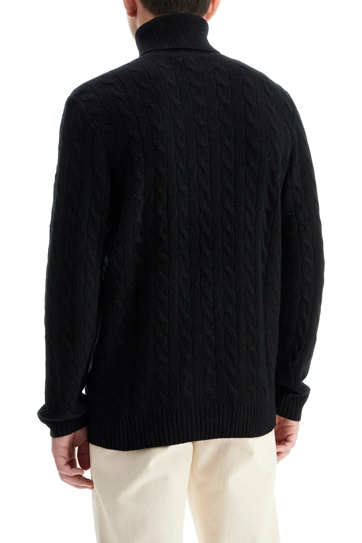 cable-knit wool and cashmere turt 710876836002 POLO BLACK