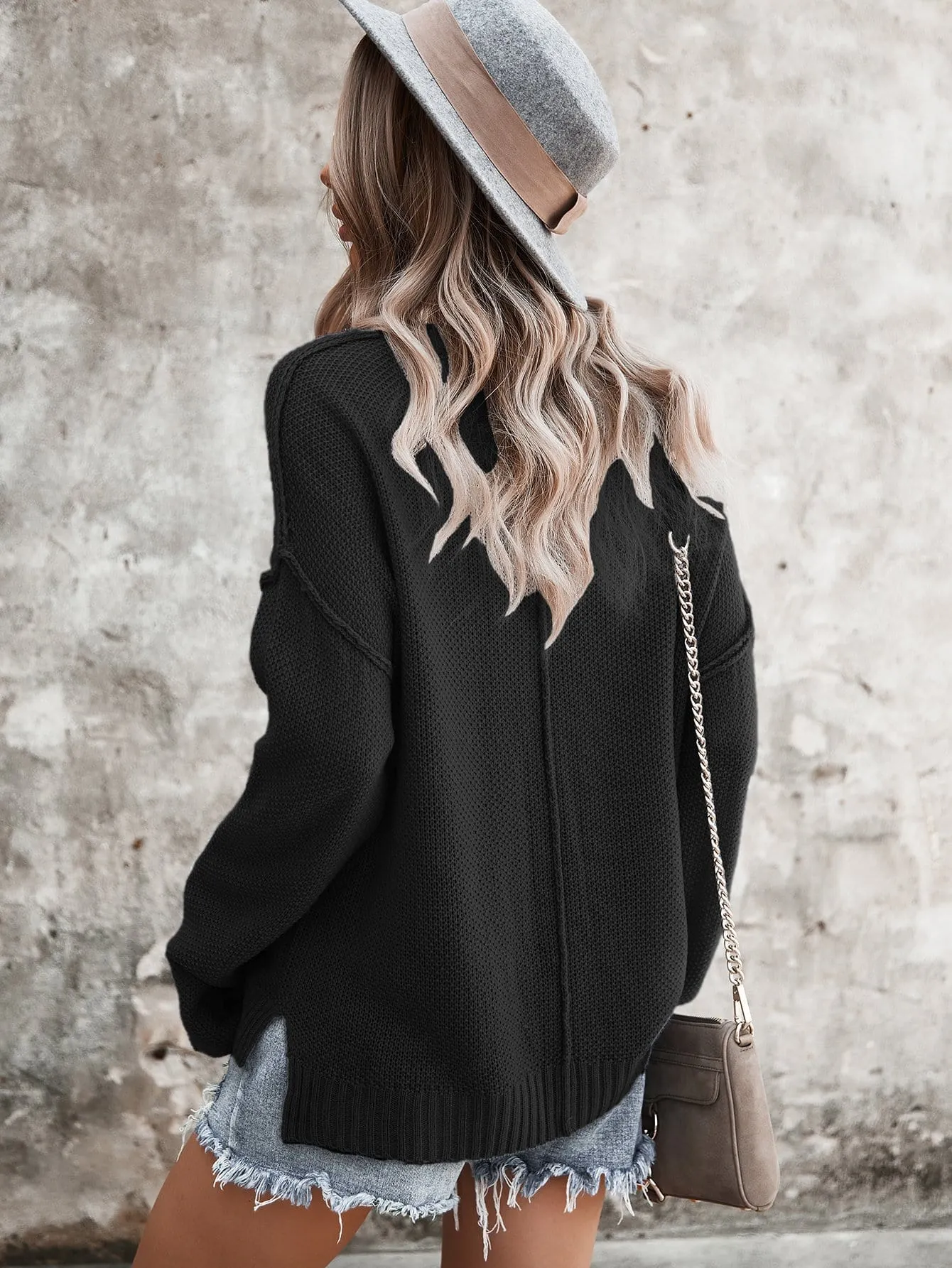 Contrast Half Button Textured Knit Sweater