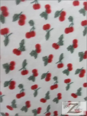 Fleece Printed Fabric Fruit Cherry / Sweet Cherries / Sold By The Yard