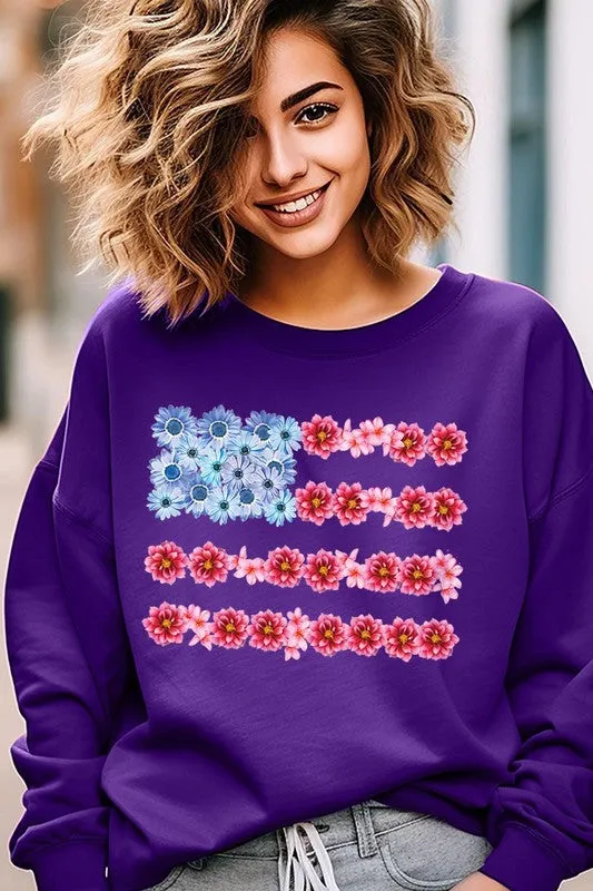 Flower USA Flag Graphic Fleece Sweatshirts