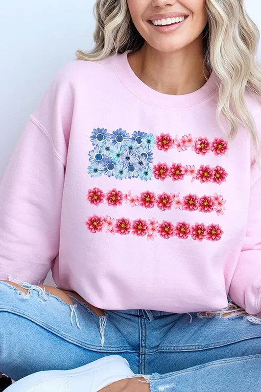 Flower USA Flag Graphic Fleece Sweatshirts