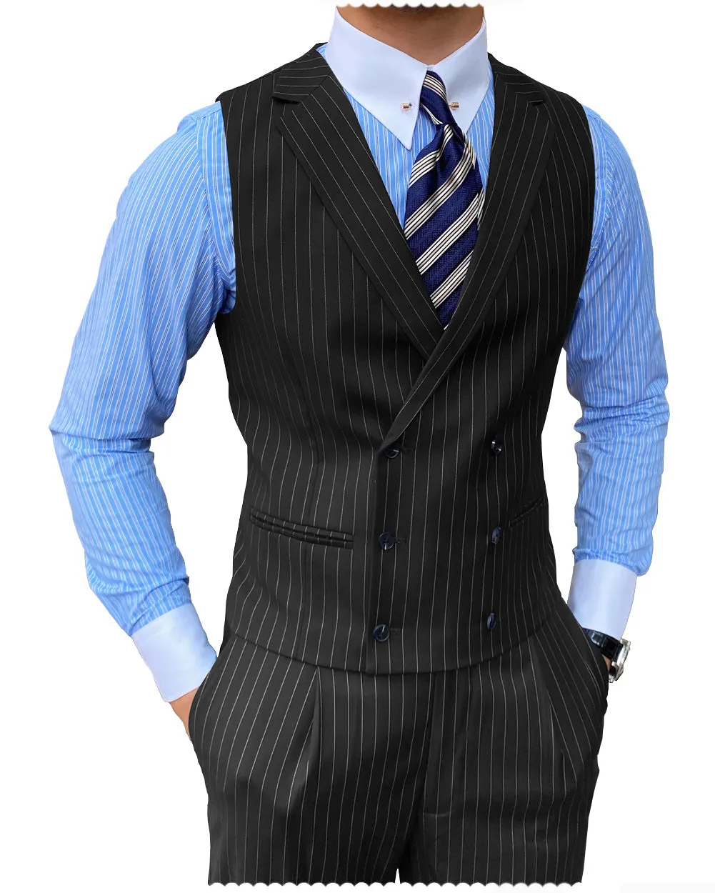 Formal Men's 2 Pieces Slim Fit Striped Notch Lapel Tuxedos (Vest Pants)