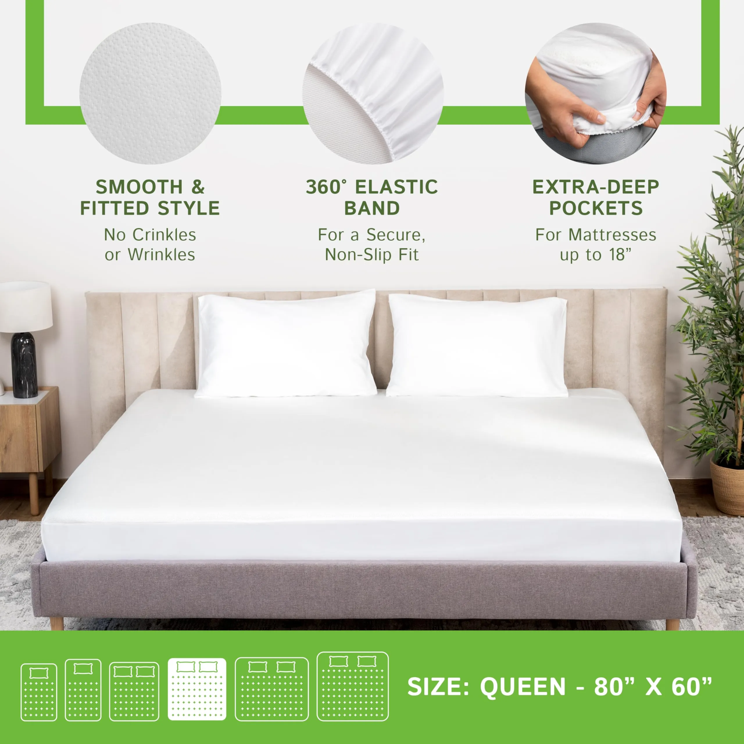 Four Seasons Essentials Queen Size Waterproof Mattress Protector - Cooling Viscose derived from Bamboo Fitted Sheet Mattress Cover - Ultra Soft Quilted Jacquard Pad Protects from Dust Allergens