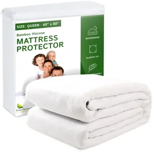 Four Seasons Essentials Queen Size Waterproof Mattress Protector - Cooling Viscose derived from Bamboo Fitted Sheet Mattress Cover - Ultra Soft Quilted Jacquard Pad Protects from Dust Allergens