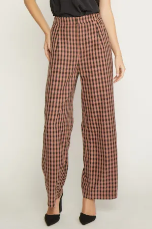 Gingham print high waisted wide leg pants