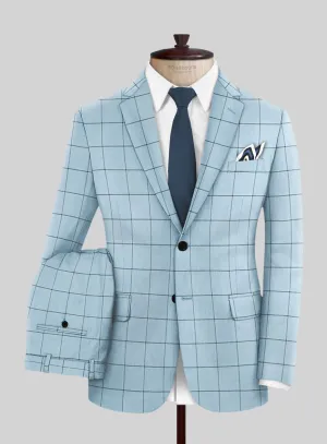 Italian Murano Vanzo Blue Wool Linen Silk Suit