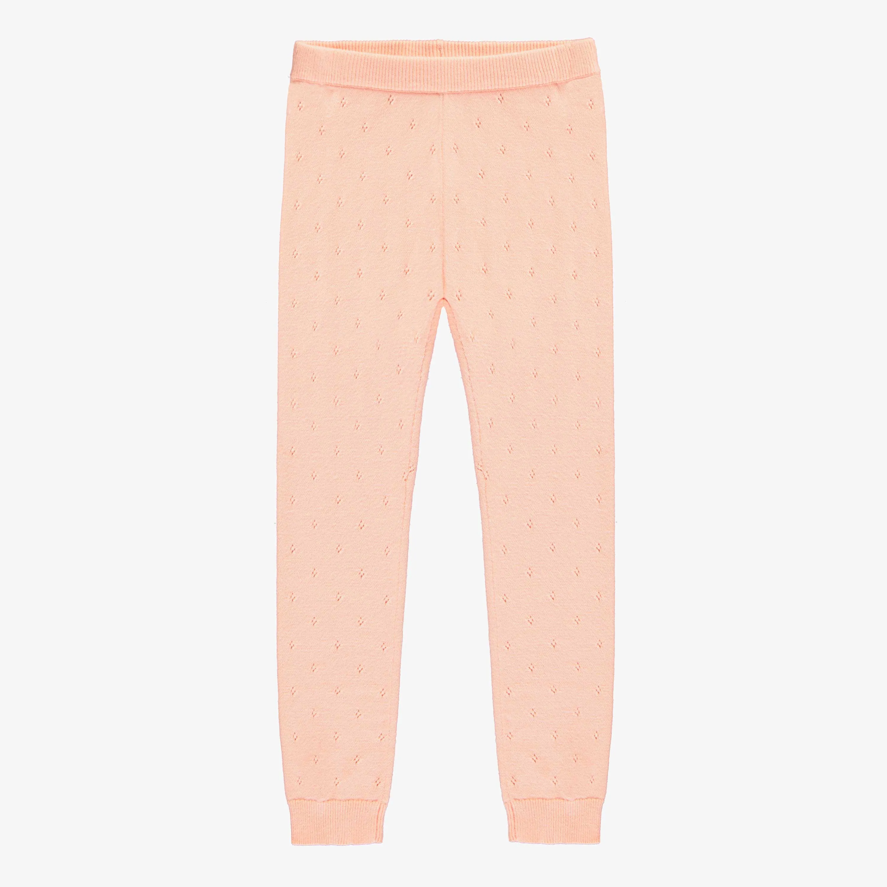 Legging de maille long pêche avec pointelle, enfant || Long peach knit legging with pointelle, child