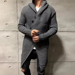 Long Knitted Hooded Sweater For Men