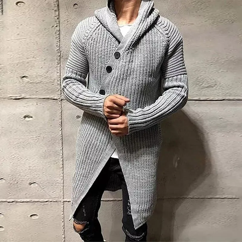 Long Knitted Hooded Sweater For Men