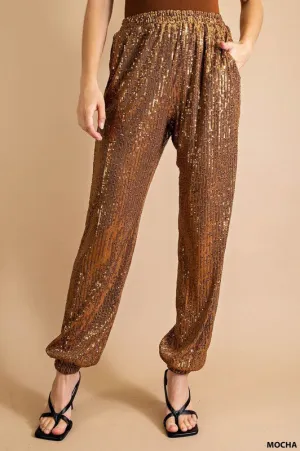 Mocha Full Lined Sequin Jogger