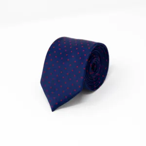 Navy Blue Tie with Red Polka Dots