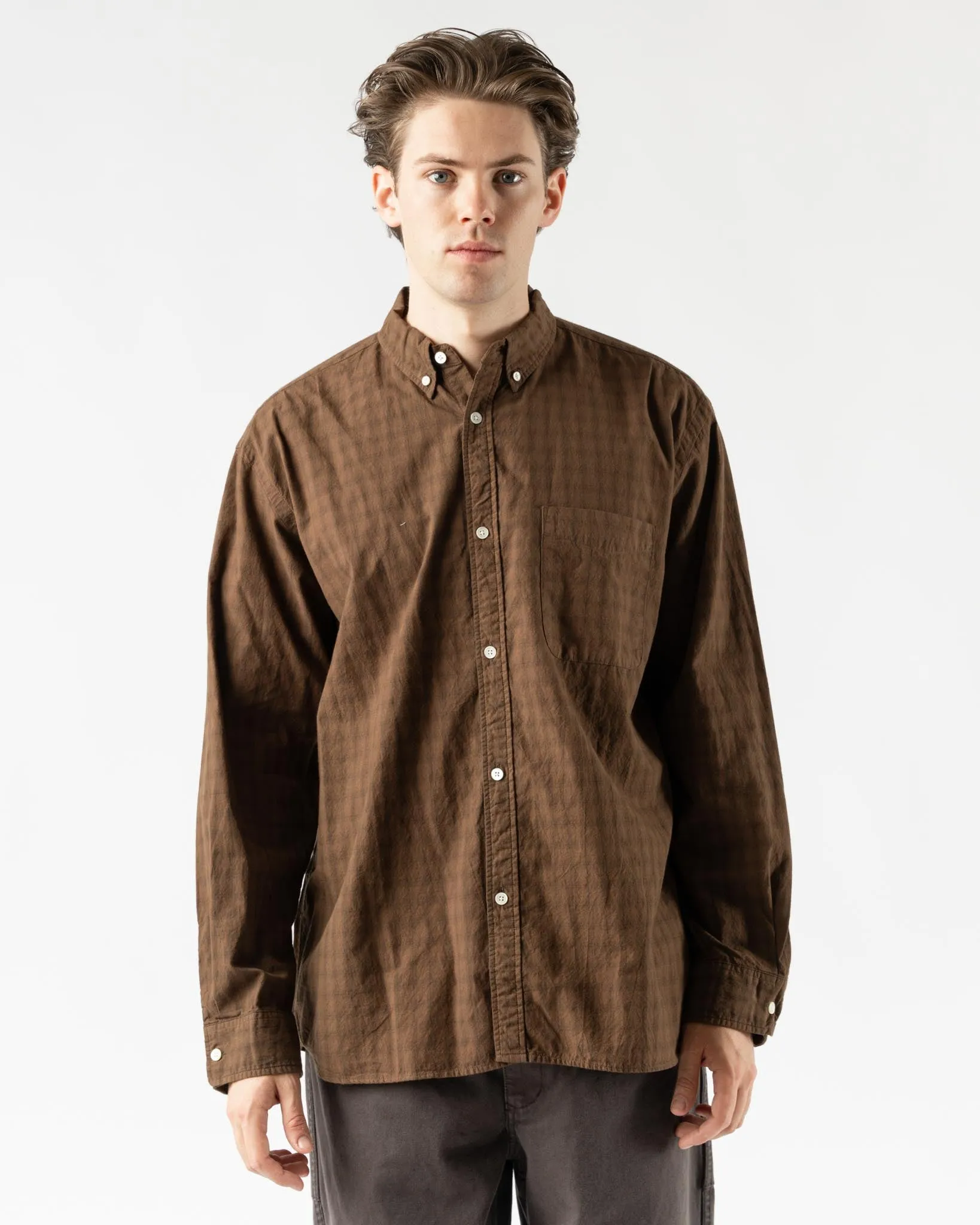 Pilgrim Surf   Supply Ian Check Longsleeve Shirt in Brown