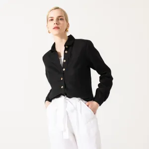 R: MARLE long sleeve collar linen shirt (Size: XS; Color: Deepest Black)