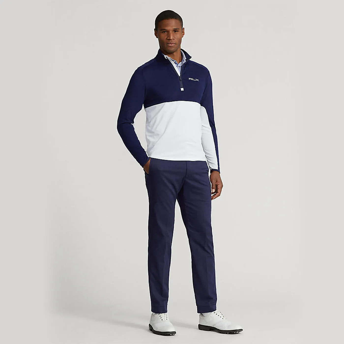 RLX Ralph Lauren Peached Airflow Jersey 1/4 Zip Midlayer - Pure White/ French Navy