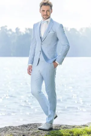 Sky blue three piece formal suit for men