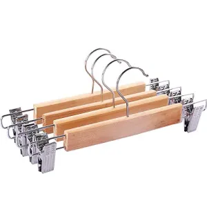 Solid Wooden Pant Skirt Hangers with 2-Adjustable Anti-Rust Clips, 10-Pack,long28cm