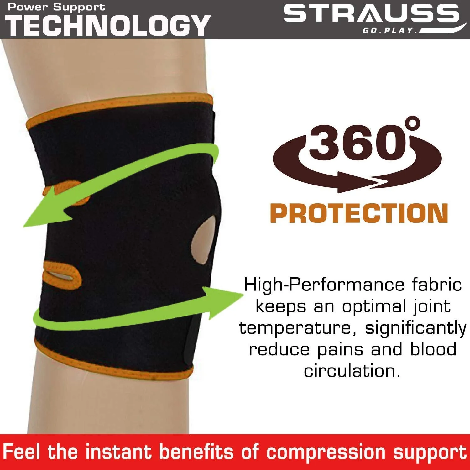 Strauss Adjustable Knee Support Patella, Free Size (Black/Orange), (Pair) With Face Protection Mask, Non Vent, Medium , (Red)