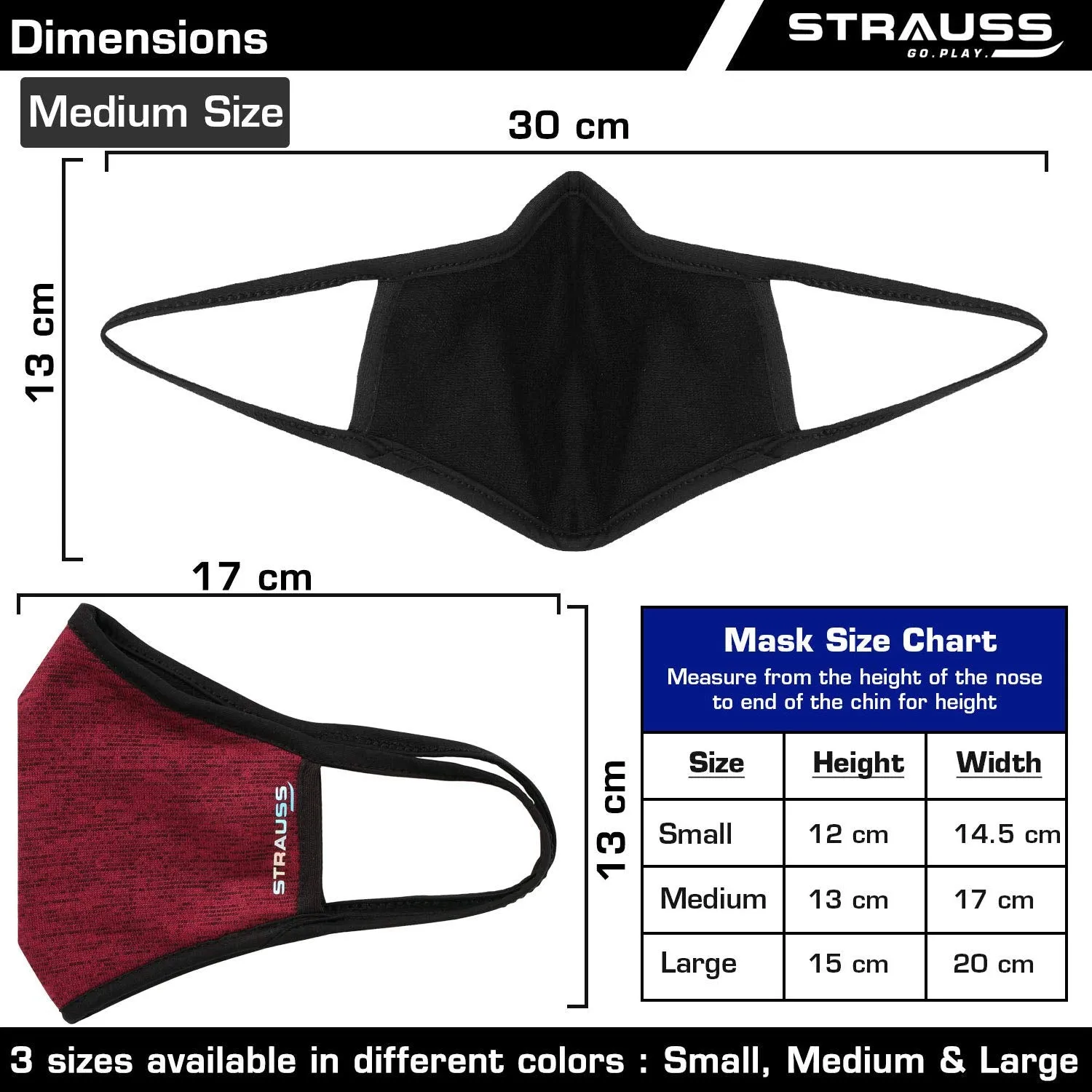 Strauss Adjustable Knee Support Patella, Free Size (Black/Orange), (Pair) With Face Protection Mask, Non Vent, Medium , (Red)