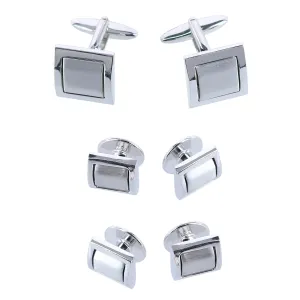 The Plaza Square Rhodium Over Brass Formal Set (Cufflinks & Tuxedo Studs)