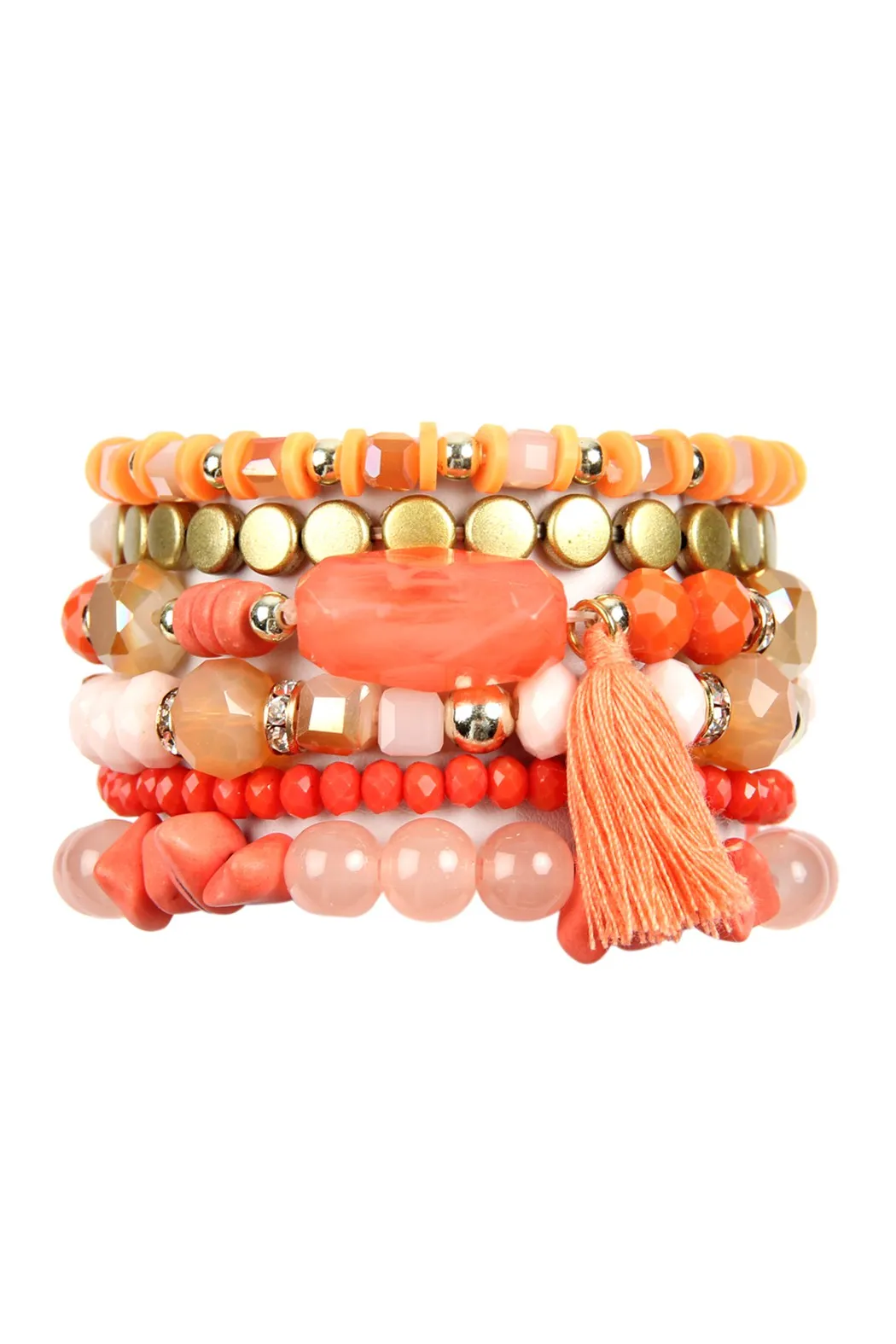 Theo Beaded Bracelet Set - Coral