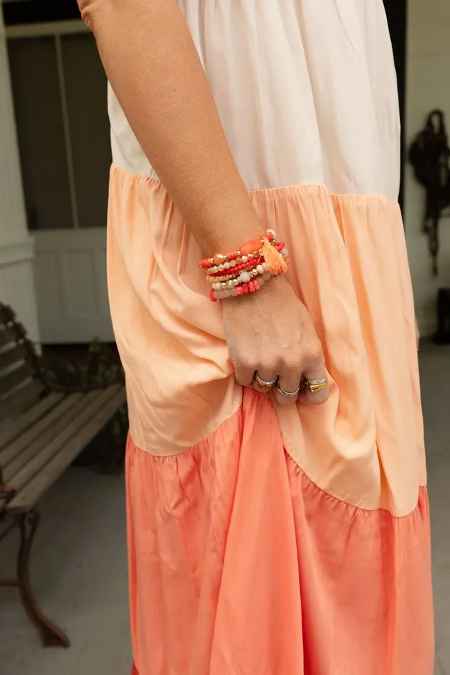 Theo Beaded Bracelet Set - Coral