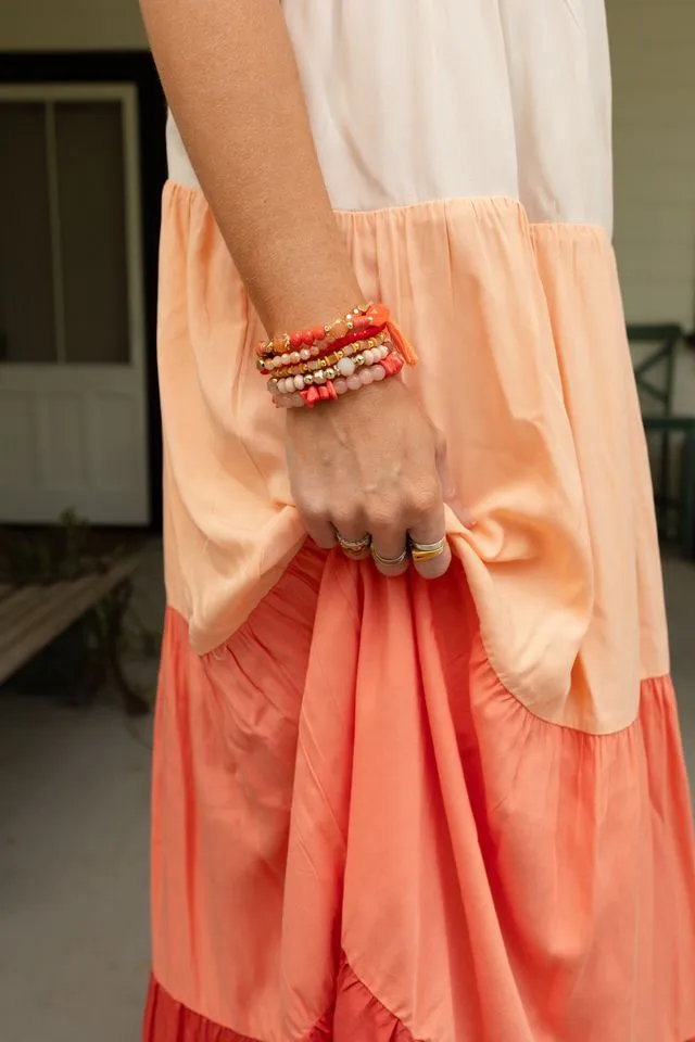 Theo Beaded Bracelet Set - Coral